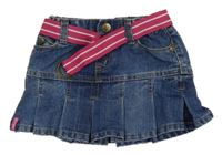 Modrá skládaná riflová sukně s růžovým páskem H&M