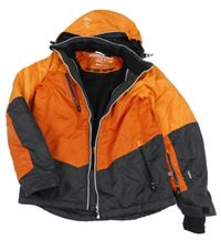 Oranžovo-tmavošedá šusťáková lyžařská bunda s kapucí C&A
