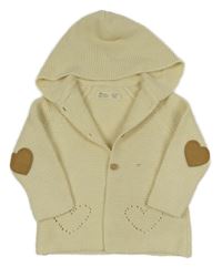 Smetanový propínací svetr s kapucí 