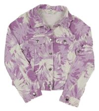 Fialovo-bílá vzorovaná crop plátěná bunda H&M