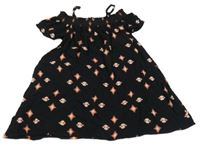 Černé lehké šaty s růžovým vzorem ovs