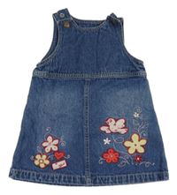 Tmavomodré riflové laclové šaty s květinami Topolino