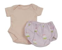 2 set - světlerůžové body + lila kalhotky pod šaty 