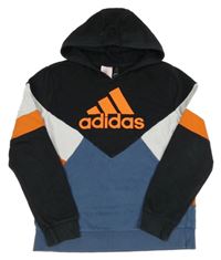 Černo-modro-oranžová mikina s logem a kapucí Adidas