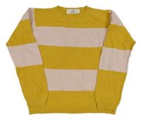 Okrovo-růžový pruhovaný lehký svetr H&M