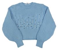 Světlemodrý perforovaný crop svetr s kamínky M&S