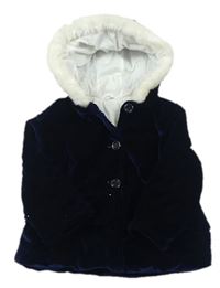 Tmavomodrá sametová zateplená bunda s kapucí M&Co.