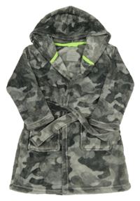 Šedý army plyšový župan s kapucí PRIMARK