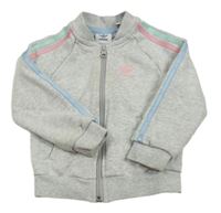Světlešedo-barevná propínací mikina s pruhy Adidas