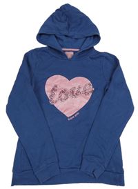 Tmavomodrá mikina se srdcem a kapucí Pocopiano