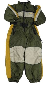 Khaki-béžová šusťáková zimní kombinéza s kapucí 