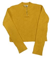Hořčicový žebrovaný crop svetr H&M