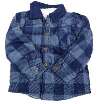 Modrá kostkovaná manšestrová zateplená košilová bunda Tu