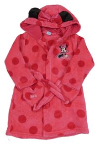 Fuchsiový plyšový puntíkatý župan s Minnie a kapucí Disney