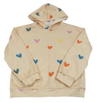 Béžová mikina se srdíčky a kapucí Shein