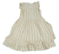 Smetanovo-béžové pruhované šaty s volánky 