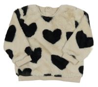 Smetanovo-černá kožešinová mikina se srdíčky Nutmeg