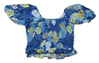 Tmavomodré crop tričko s ananasy a žabičkováním Tu