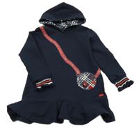 Tmavomodrá šatová mikina s kabelkou a kapucí 