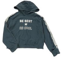 Tmavošedo-bílá crop mikina s nápisy a kapucí Ergeenomixx