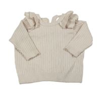 Béžový žebrovaný úpletový svetr s volánky Next