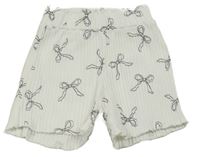 Bílé žebrované elastické kraťasy s mašličkami 