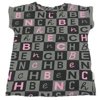 Šedo-černo-růžové tričko s písmeny Bench