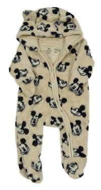Béžová plyšová kombinéza s Mickeym a kapucí H&M