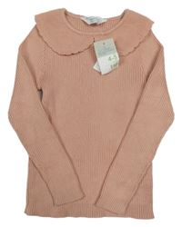 Nové - Růžový žebrovaný svetr s límečkem Primark