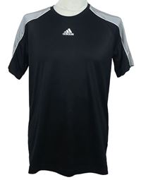 Pánské černo-šedé sportovní funkční tričko s pruhy Adidas 