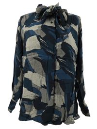 Dámská tmavomodro-béžová vzorovaná halenka s mašlí 