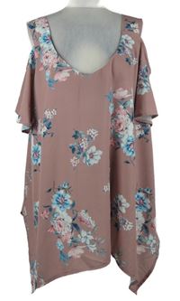 Dámská starorůžová květovaná halenková tunika s volnými rameny Bodyflirt