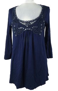 Dámská tmavomodrá tunika s krajkou a flitry Together 