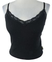 Dámský černý žebrovaný crop top s krajkou Superdry 