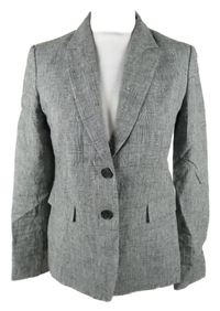 Dámský černo-bílý kostkovaný lněný blejzr Massimo Dutti 