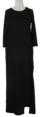 Dámské černé žebrované dlouhé šaty 