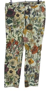Dámské smetanové květované crop kalhoty Zara 