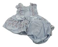 2set- modro-bílá pruhovaná halenka s kytičkami+ kalhotky