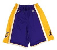 Fialovo-žluté sportovní kraťasy s potiskem Adidas