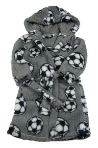 Šedý huňatý župan s míčemi a kapucí Dunnes