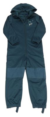 Tmavomodrá softshellová kombinéza a dinosaurem a kapucí Lupilu