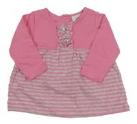 Růžovo-šedé pruhované bavlněné šaty Topomini