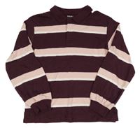 Vínovo-růžové pruhované polo triko Primark