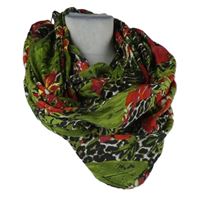 Dámský khaki límcový šátek s květy