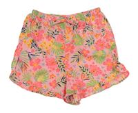 Světlerůžovo-neonově barevné květované lehké kraťasy zn. Primark