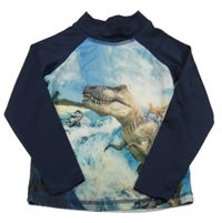 Tmavo-světlemodré UV triko s dinosaurem