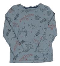 Šedomodré pyžamové triko se zvířaty 