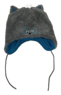 Nové - Šedá chlupatá čepice se zvířátkem Topomini