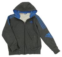 Tmavošedá melírovaná propínací mikina s logem a kapucí Adidas