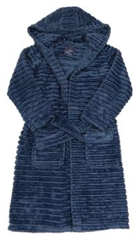 Tmavomodrý žebrovaný chlupatý župan s kapucí Tu